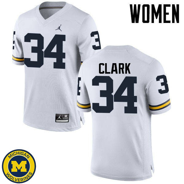 Womens Michigan Wolverines #34 Jeremy Clark White Replica Stitch Jersey